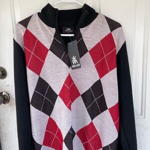 Red Ape Men's Argyle Half-Zip Sweater - Black, Red, Gray